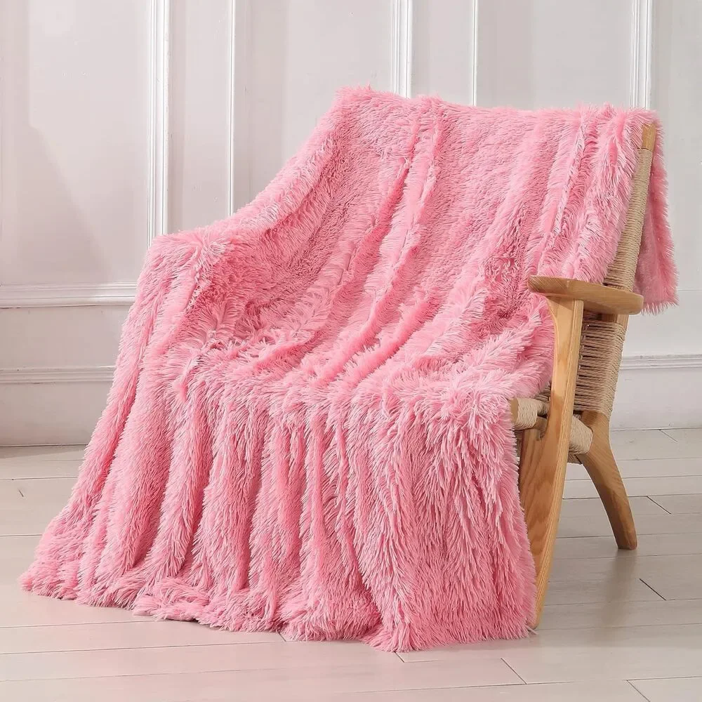 Decorative Extra Soft Pink Fuzzy Faux Fur Throw Blanket 50